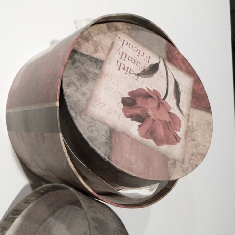 Multicolored Nesting Hat Boxes with Lids, Ribbon Carrying Handles - Picture 5 of 8